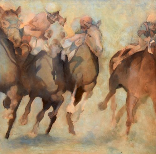 Large Susan Winslow Painting, Equestrian Theme