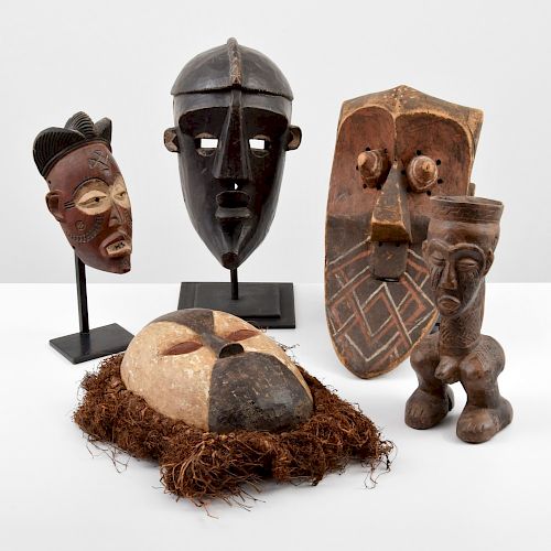 5 African Masks/Objects: Bembe, Kuba, Etc.