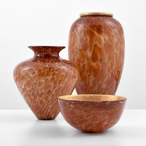 2 Large Michael Cohn & Molly Stone Vases & Bowl