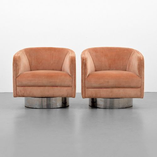 Pair of Swivel Lounge Chairs, Manner of Milo Baughman