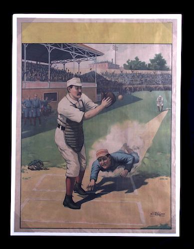 1897 Baseball Lithograph Home Plate Slide