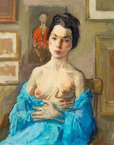 * Moses Soyer, (American, 1899-1974), Nude with Blue Shawl