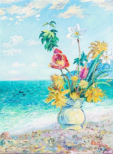 * David Burliuk, (Ukrainian, 1882-1967), Still Life - Flowers on Shore