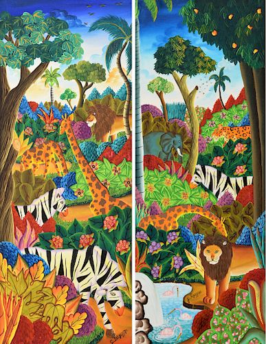 2 Jerome Polycarpe Naive Paintings, Jungle Theme