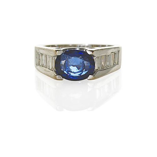 SAPPHIRE AND DIAMOND 18K WHITE GOLD RING BY ZEN