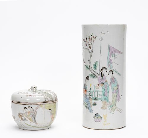 Two Chinese Porcelain Rose Famille Articles