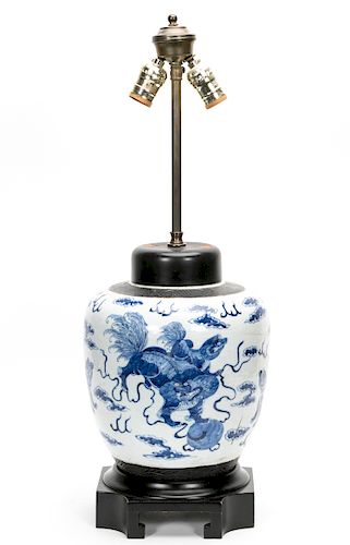 19th C. Chinese Guardian Lion Ginger Jar Lamp