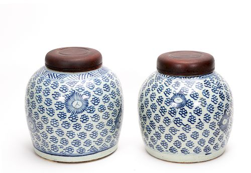 Pair, Chinese Export Blue & White Ginger Jars