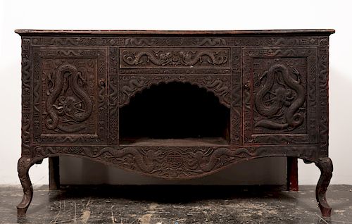 Antique Carved Chinese Exotic Soft Wood Sideboard