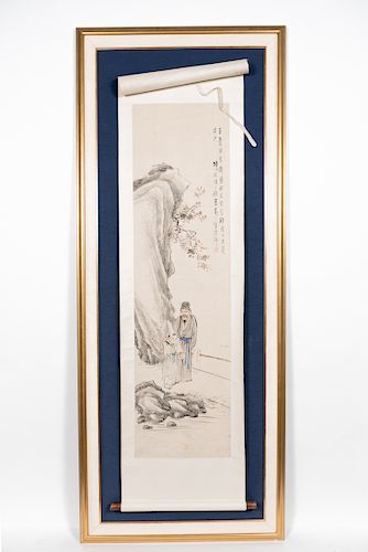 Chinese Framed Scroll Painting, Figural Motif