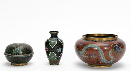 Three 20th C. Chinese Cloisonne Articles