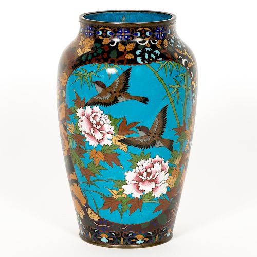 Chinese Cloisonne Vase, Dragon, Phoenix & Birds