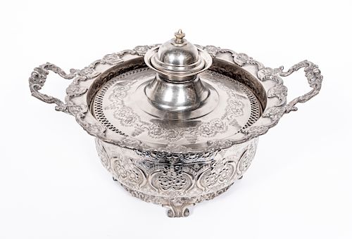 Moroccan Silver Plate Repoussé Serving Bowl