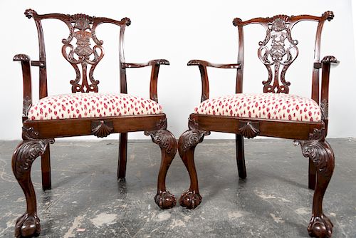 Pair, Armorial Monogrammed Chippendale Armchairs