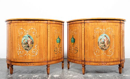 Pair, Satinwood Demilune Console Cabinets