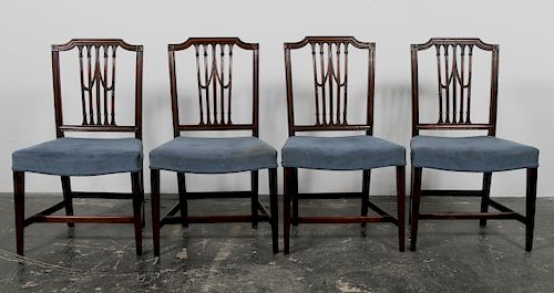 S/4 English Mahogany Sheraton Side Chairs, 19th C.