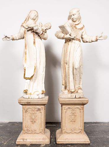 Two 19th C. Carved White & Gilt Saint Figures