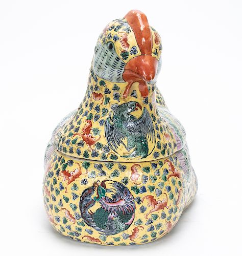 Chinese Export Style Famille Jaune Rooster Tureen