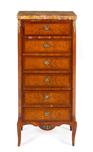 * A Transitional Style Marquetry Semainier Height 46 inches.