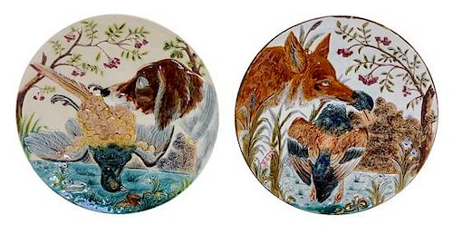 A Pair of Steidl-Znaim Majolica Chargers Diameter 17 1/8 inches.