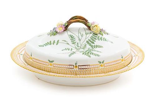 A Royal Copenhagen Flora Danica Porcelain Entree Dish and Cover Width 15 1/4 inches.