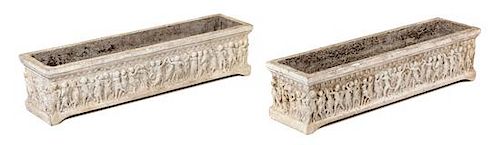 A Pair of Neoclassical Style Cast Stone Jardinieres Height 9 x width 39 1/8 x depth 9 3/4 inches.