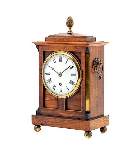 A Regency Rosewood Bracket Clock Height 11 1/2 inches.