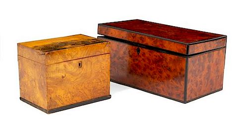 Two Regency Tea Caddies Larger example: height 6 1/4 x width 13 1/4 x depth 7 inches; smaller example: height 6 1/8 x width 7 3/