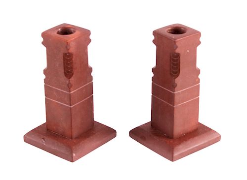 Antique Carved Catlinite Pipestone Candle Holders