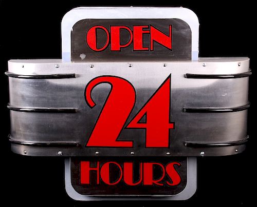 Art Deco Style Open 24 Hours Sign 3D
