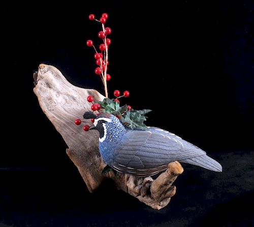 Original Mel Fowlkes Carved Wooden Valley Quail