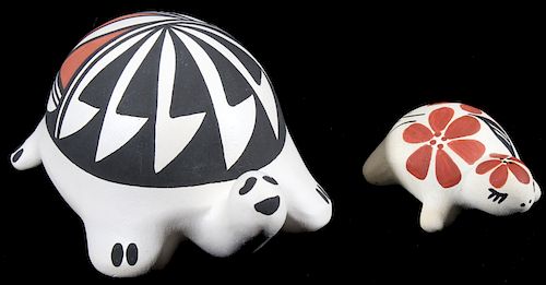 Pair of Acoma Polychrome Pottery Turtle Figures