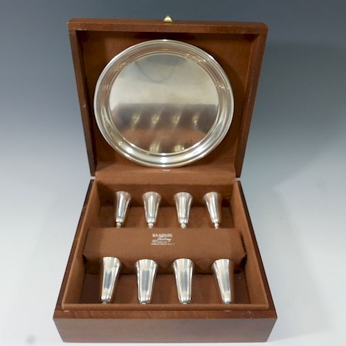 SET OF 8 RANDAHL STERLING SILVER CORDIALS AND UNDER TRAY 378 GRAMS