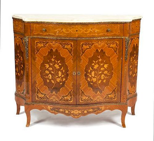 A Continental Marquetry Side Cabinet Height 40 x width 49 x depth 17 inches.
