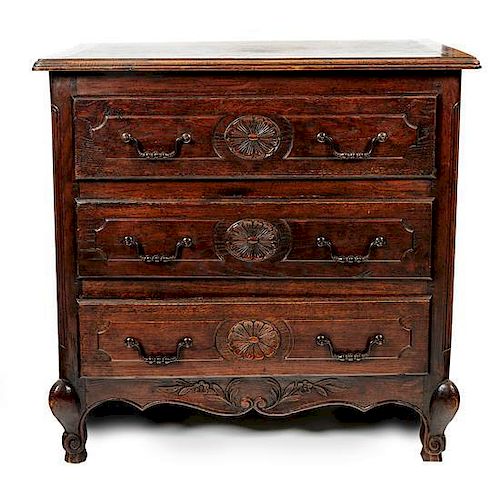 A French Provincial Chest of Drawers Height 33 x width 33 1/2 x depth 19 inches.