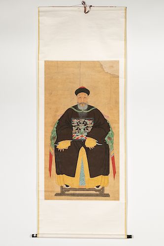 Chinese Hand Painted Ancestor Portrait Scroll