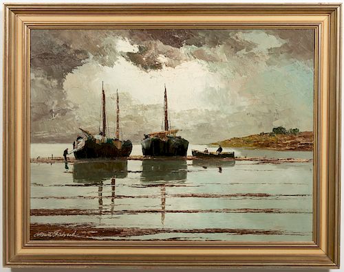 Georg Arnold Brabone, Seascape with Boats, O/C