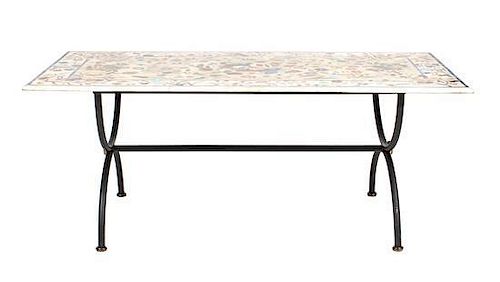 An Italian Pietra Dura and Marble Top Dining Table Height 29 x length 60 x width 36 inches.