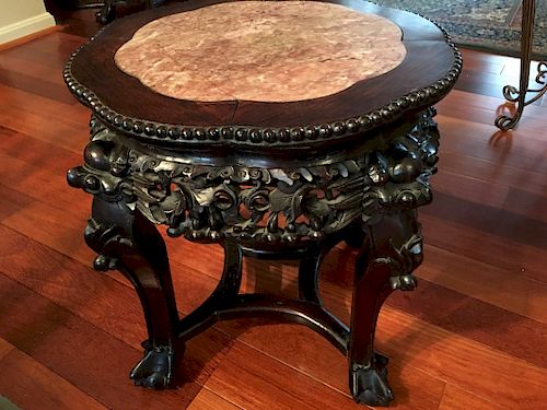 ANTIQUE Chinese Hardwood Stand with Marble top, 19th Century