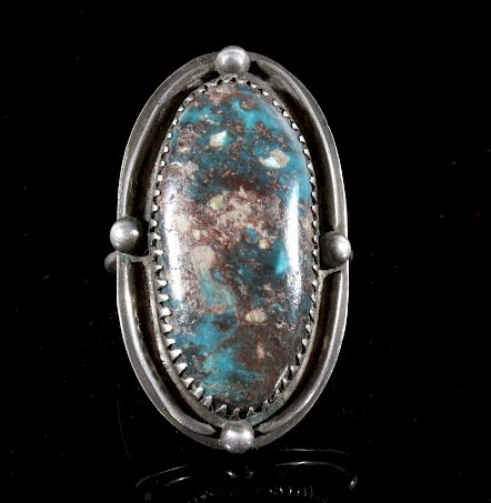 Navajo Silver & Turquoise Signed Old Pawn Ring