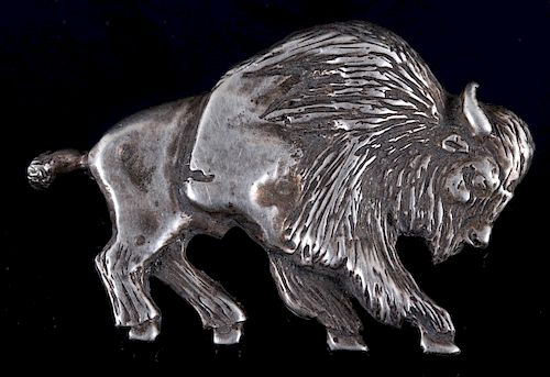 Navajo Sterling Silver Carved Buffalo Brooch