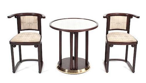 Two Fledermaus Side Chairs and Side Table Height of chair 29 1/4 inches.