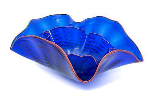 A Studio Double Glass Bowl Width at widest 20 3/8 inches.
