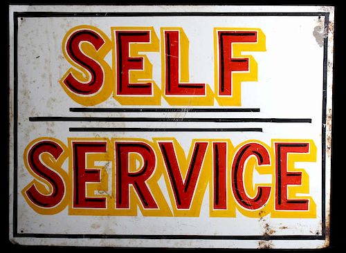 Hand Painted Metal Self Service Gasoline Sign