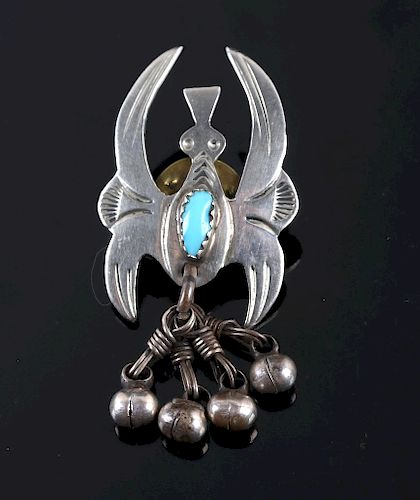 Navajo Sterling Silver & Turquoise Water Bird Pin