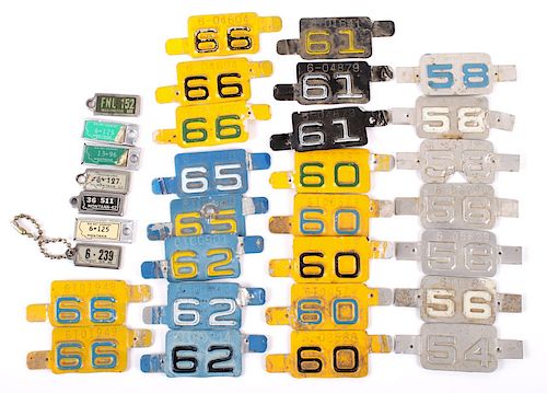 Collection Of License Plate Date Tags '54 - '66