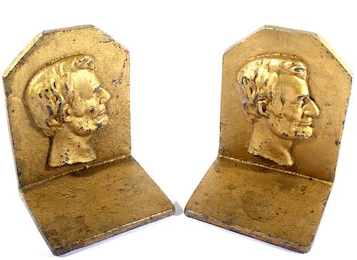 Cast Iron Gold Toned Abraham Lincoln Book Ends
