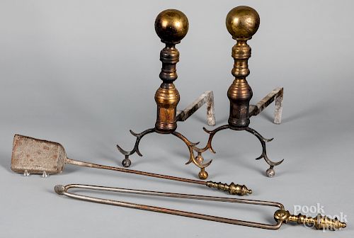 Pair of Federal brass andirons, etc.