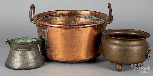 Five brass and copper vessels