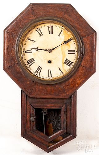 Waterbury steeple clock and oak wall clock